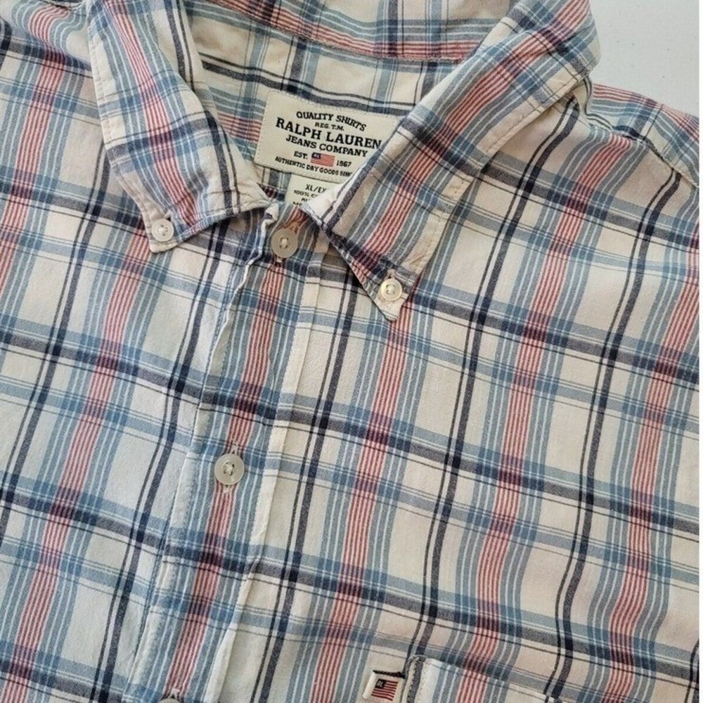 Ralph Lauren Jeans Co Mens XL Plaid Short Sleeve Button Down Shirt Casual